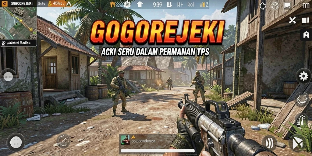 Screenshot gameplay GOGOREJEKI menunjukkan aksi menegangkan di medan perang.