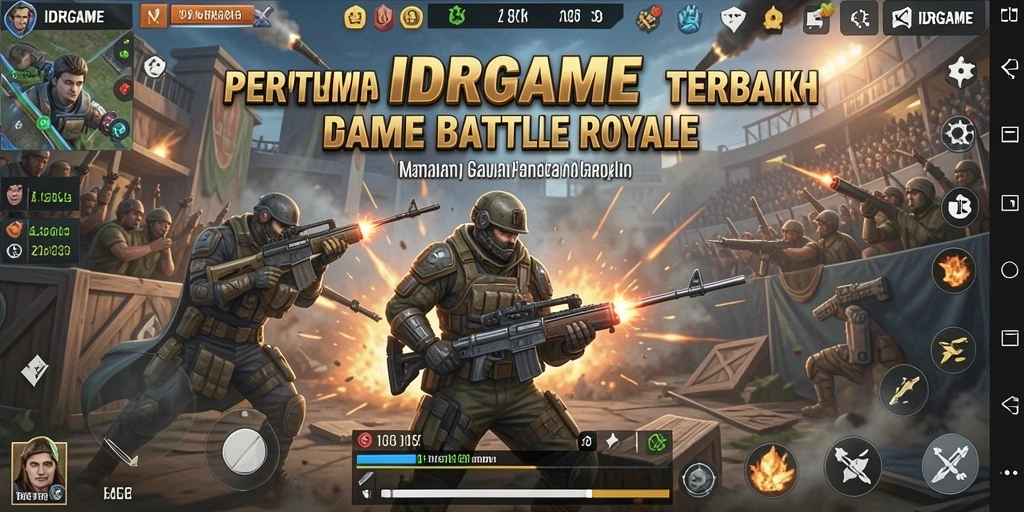 Tampilan gameplay mendebarkan dari IDRGAME dalam pertempuran Battle Royale.