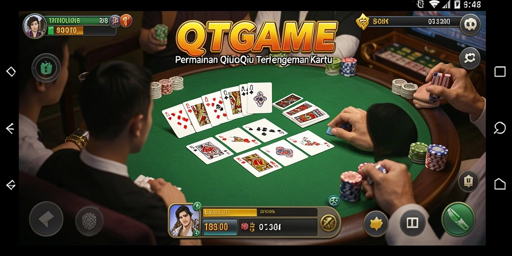 Tampilan screenshot utama QTGAME menunjukkan aksi seru permainan QiuQiu.