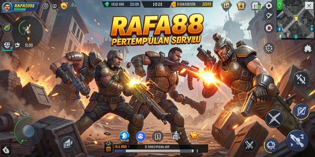 Tangkapan layar utama RAFA88 menampilkan aksi seru dalam pertempuran Battle Royale.