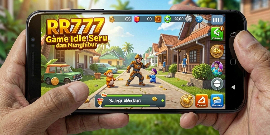 Menampilkan gameplay santai dari RR777 pada layar ponsel.