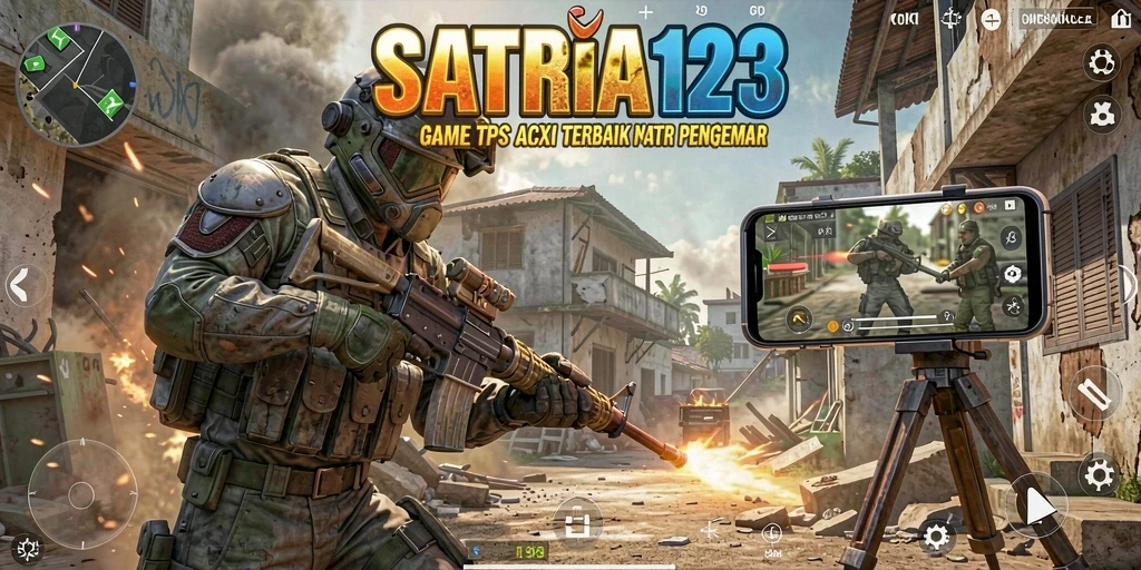 Screenshot utama SATRIA123 menampilkan pertempuran intens di arena TPS.