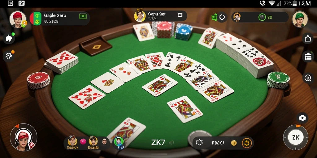Screenshot ZK7 menampilkan gameplay Gaple yang seru dan interaktif.